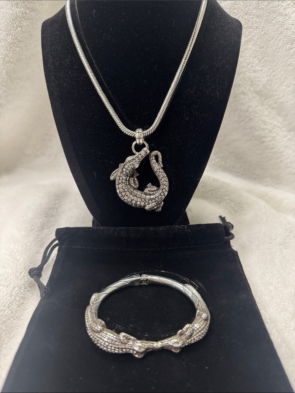 BrightonSilver Crystal Alligator Pendant Necklace and Bangle Set - Women Jewelry